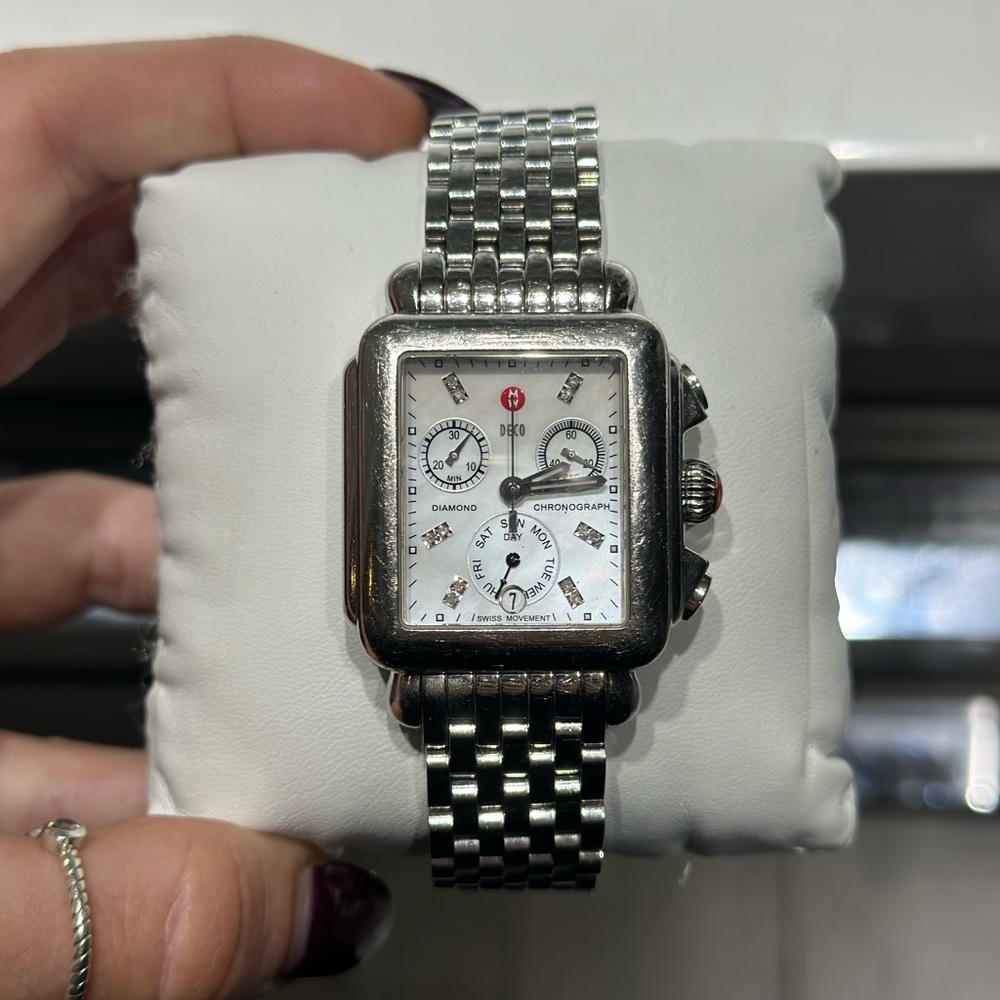 Michele Deco Mid Stainless Diamond Dial Watch
